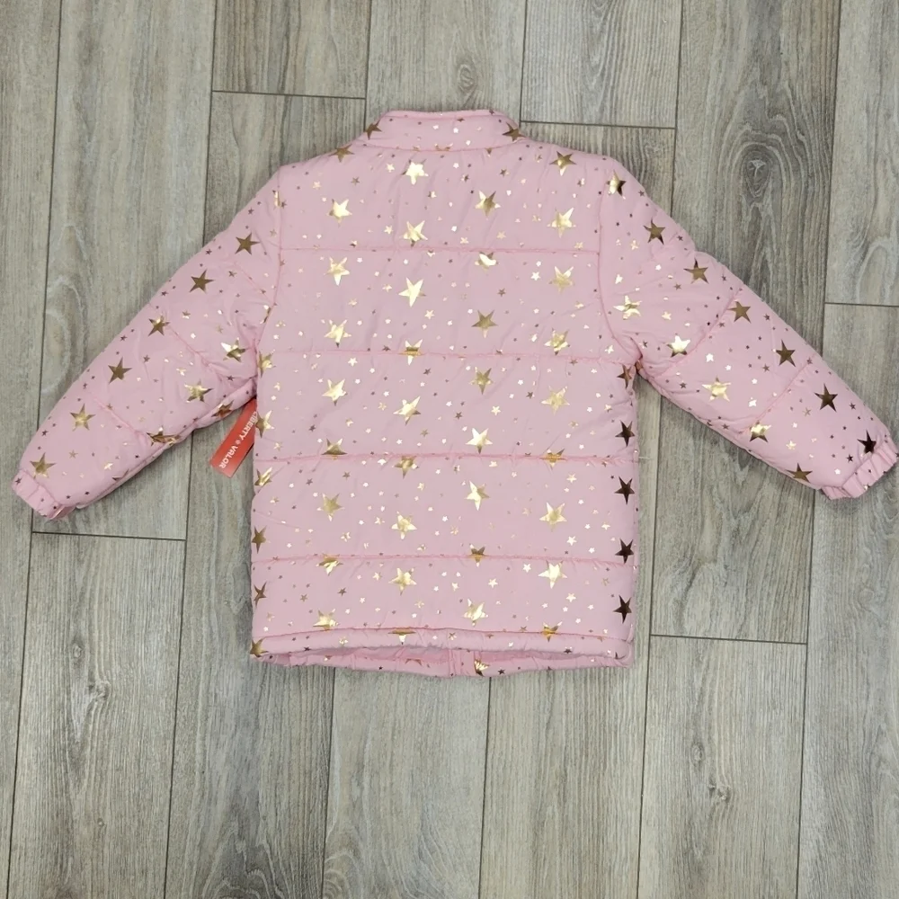 Liberty and Valor Size 10/12 Large Pink Puffer Jacket with Gold Stars NWT